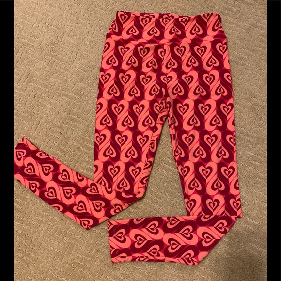 EUC💕LuLaRoe OS Pink & Red Heart Leggings - Picture 3 of 8